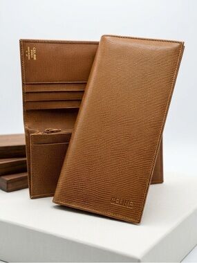 Vintage Celine Lizard-Embossed Leather Long Bifold Wallet